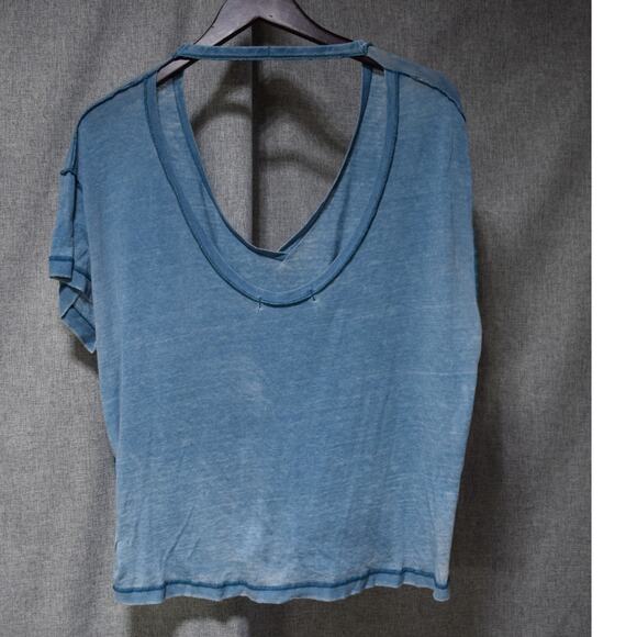 Free People We The Free Blue Raw Hem Deep V Neck Tee Womens Small - Picture 4 of 4